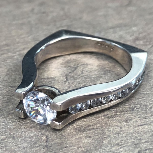 14K White Gold Modern Diamond Accent Engagement Ring